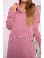 Zateplené šaty s kapucňou tmavo ružové