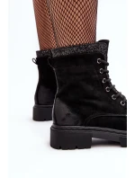 Zdobione Botki Workery Damskie Na Suwak Czarne Santelia Zdobione Botki Workery Damskie Na Suwak Czarne Santelia