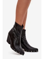 Dámské kožené boty na podpatku černé model 21709978 - Boto