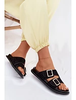 Dámské nazouváky z imitace semiše s zlatými přezkami Černé model 22125551 - Boto