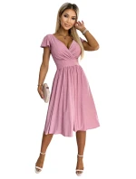 Dámské šaty MATILDE model 22030030 pudrově růžové s brokátem - numoco