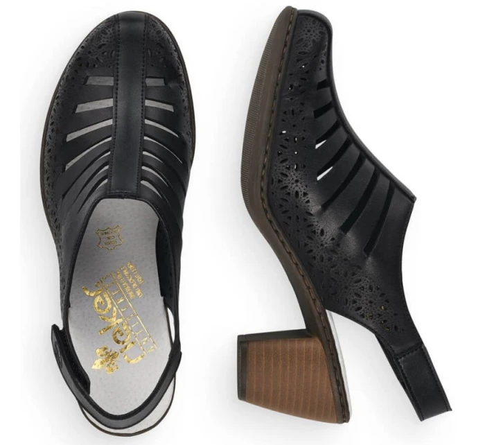 Dámske pohodlné kožené sandále na podpätku Rieker 40959-00