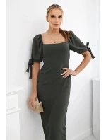 Šaty s viazanými rukávmi khaki Šaty s viazanými rukávmi khaki