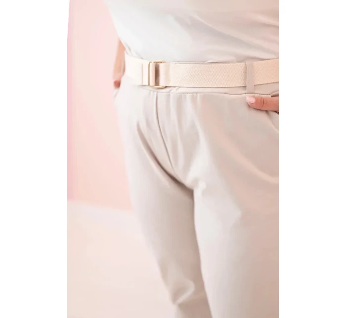 Dámske bavlnené nohavice s opaskom v béžovej farbe