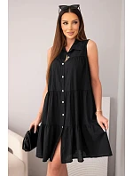 Dámske bavlnené košeľové šaty bez rukávov s gombíkmi čierne