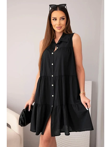 Dámske bavlnené košeľové šaty bez rukávov s gombíkmi čierne