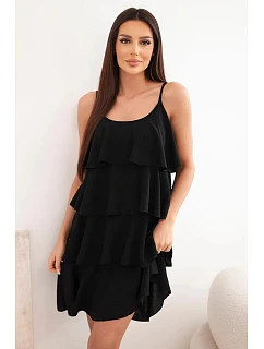 Dámské mini šaty na ramínkách s volány černá