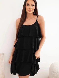 Dámské mini šaty na ramínkách s volány černá