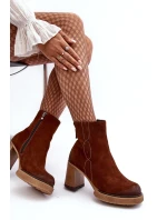 Kůže Botky Dámské Na Sloupku Hnědé Lemar model 21635979 - Boto