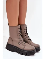 Botki Workery Damskie Na Platformie Ocieplane Vinceza 58588 Ciemnobeżowe