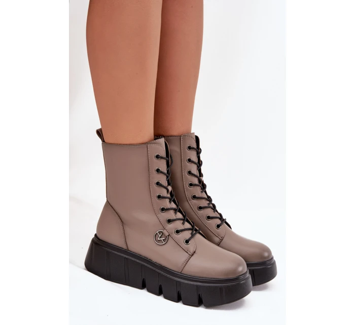 Botki Workery Damskie Na Platformie Ocieplane Vinceza 58588 Ciemnobeżowe