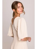 S400 Šaty s puzdrovými rukávmi - krémové