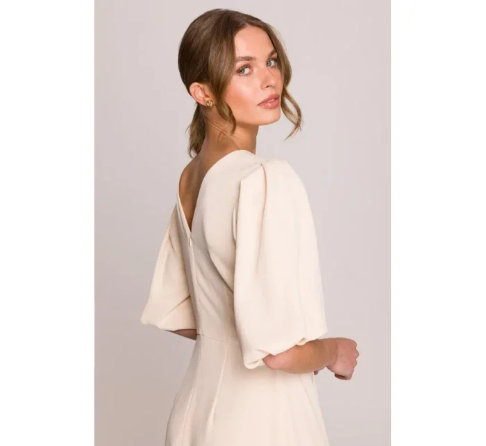 S400 Šaty s puzdrovými rukávmi - krémové