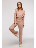 Široké kalhoty s předními  mocca model 21047275 - BeWear