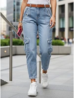 Dámske džínsy balónového strihu s cargo vreckami modré FashionStreet UY2923