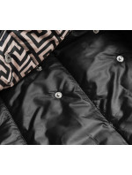 Čierno-béžová preložená obálková dámska bunda s kapucňou (R8040)