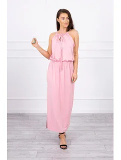 Boho šaty so záhybmi púdrovo ružové