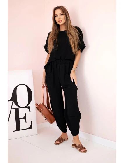 Viskózová blúzka + nohavice čierna Viskózová blúzka + nohavice čierna