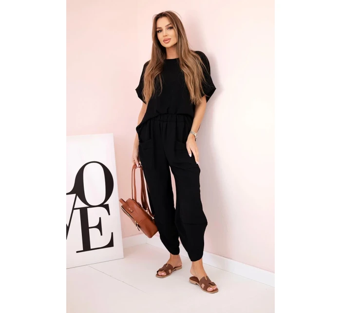 Viskózová blúzka + nohavice čierna Viskózová blúzka + nohavice čierna