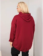 Dámska mikina Plus Size z viskózy s kapucňou a ozdobnými pruhmi, bordová farba