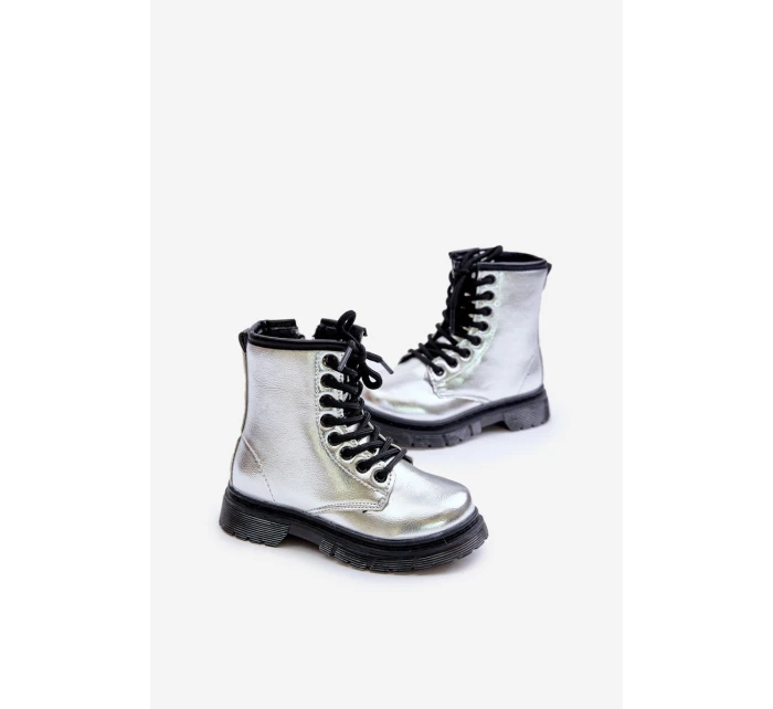 Ocieplane Botki Dziewczęce Lakierowane Na Zamek Srebrne Novita