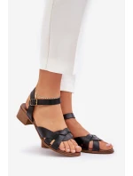 Kožené Sandály Na Podpatku  Černé model 21684026 - Zazoo