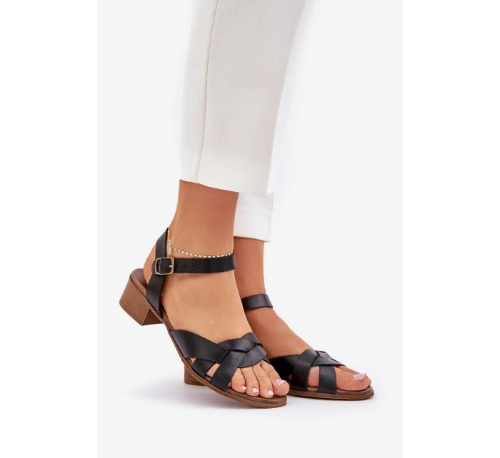 Kožené Sandály Na Podpatku  Černé model 21684026 - Zazoo