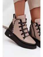 Kožené dámské kotníčkové boty na platformě s Béžové model 21712054 - Artiker Kožené dámské kotníčkové boty na platformě s Béžové model 21712054 - Artiker