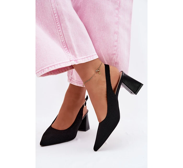 Materiálové Sandály na Podpatku Černé Elissea