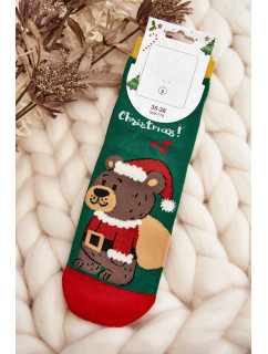 Dámske vianočné ponožky s medvedíkom, zelené