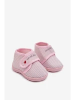 Detské papuče na suchý zips s prúžkami - svetloružové Lavelle