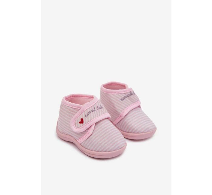 Detské papuče na suchý zips s prúžkami - svetloružové Lavelle