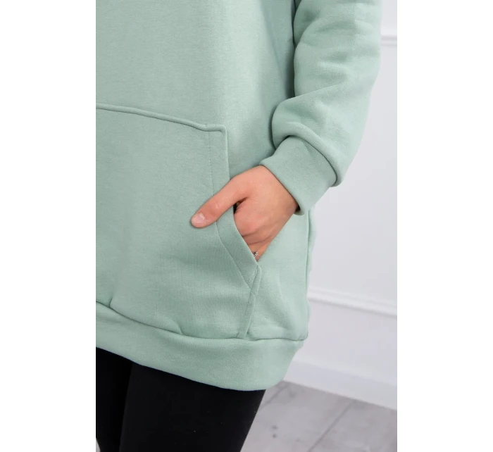 Mikina s kapucňou a nášivkami tmavo mätová