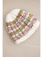 Dámska zimná čiapka s farebným vláknom a elastickou šnúrkou K352 white+green+pink neon