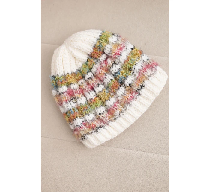 Dámska zimná čiapka s farebným vláknom a elastickou šnúrkou K352 white+green+pink neon
