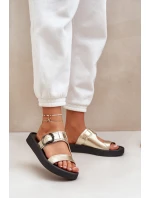 Skórzane Klapki Damskie Na Platformie Zazoo 3024 Złote