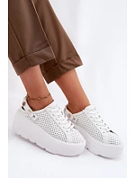 Kožené Ažurové Dámské Tenisky Na Platformě S Páskem Na Bílé model 22100286 - D&A Kožené Ažurové Dámské Tenisky Na Platformě S Páskem Na Bílé model 22100286 - D&A