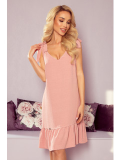 ROSITA - Dámske šaty v púdrovo ružovej farbe s mašľami na ramenách a volánom 306-3