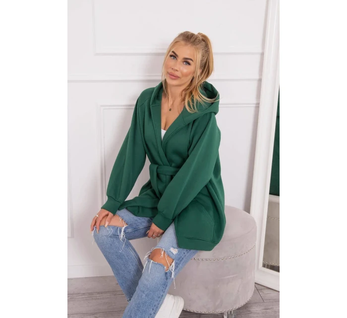 Zateplená bunda s vázáním v pase tmavě zelená