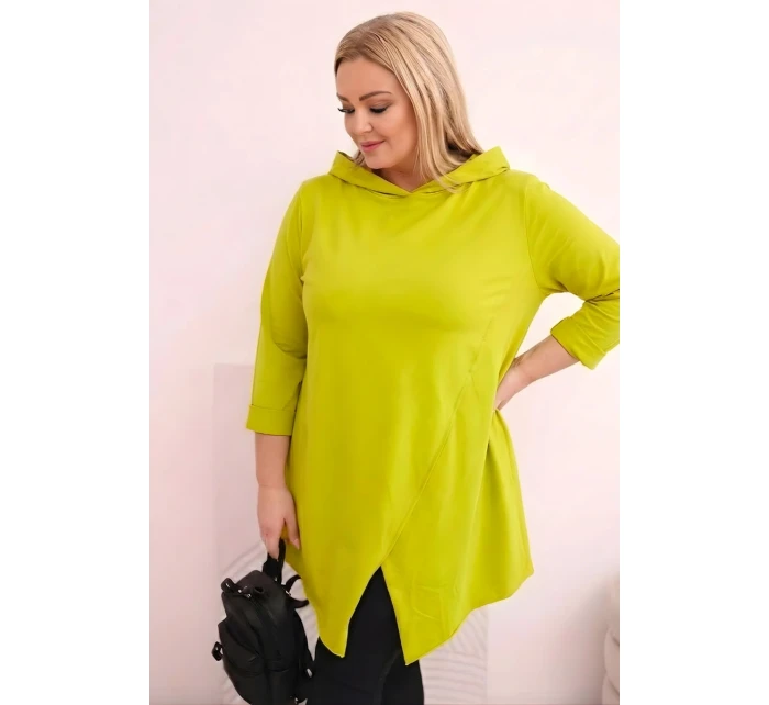 Dámská bavlněná blůza Plus Size asymetrická s ohrnutým rukávem olivová