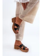 Zazoo 40412 Skórzane Eleganckie Klapki Damskie Ze Złotą Ozdobą Czarne