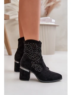 Zdobené Botky Dámské Na Podpatku Z Eko Semiše Černé model 21668286 - S.Barski