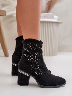Zdobené Botky Dámské Na Podpatku Z Eko Semiše Černé model 21668286 - S.Barski