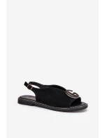 Płaskie Sandały Z Ozdobą Czarne Haliones Płaskie Sandały Z Ozdobą Czarne Haliones