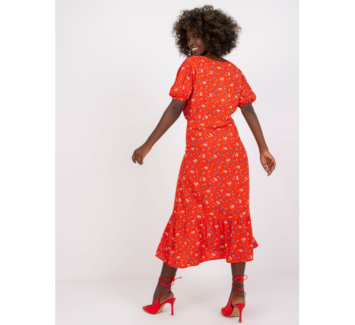 Dámske červené midi šaty s potlačou RUE PARIS
