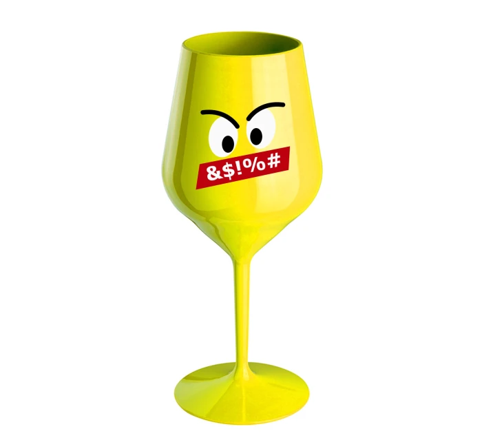 NAŠTVANÝ SMAJLÍK - žlutá nerozbitná sklenice na víno 470 ml