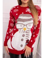 Vianočný sveter so snehuliakom červený