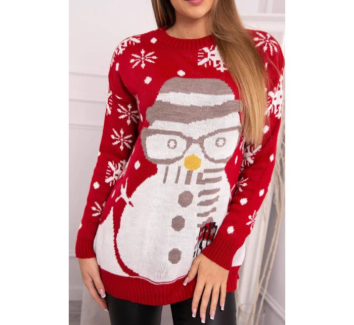 Vianočný sveter so snehuliakom červený