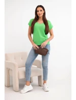 Dámska bavlnená blúzka s krátkym rukávom a výstrihom do V svetlozelená