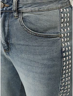 Dámske džínsy balónového strihu s ozdobnými nitmi modré UY2983